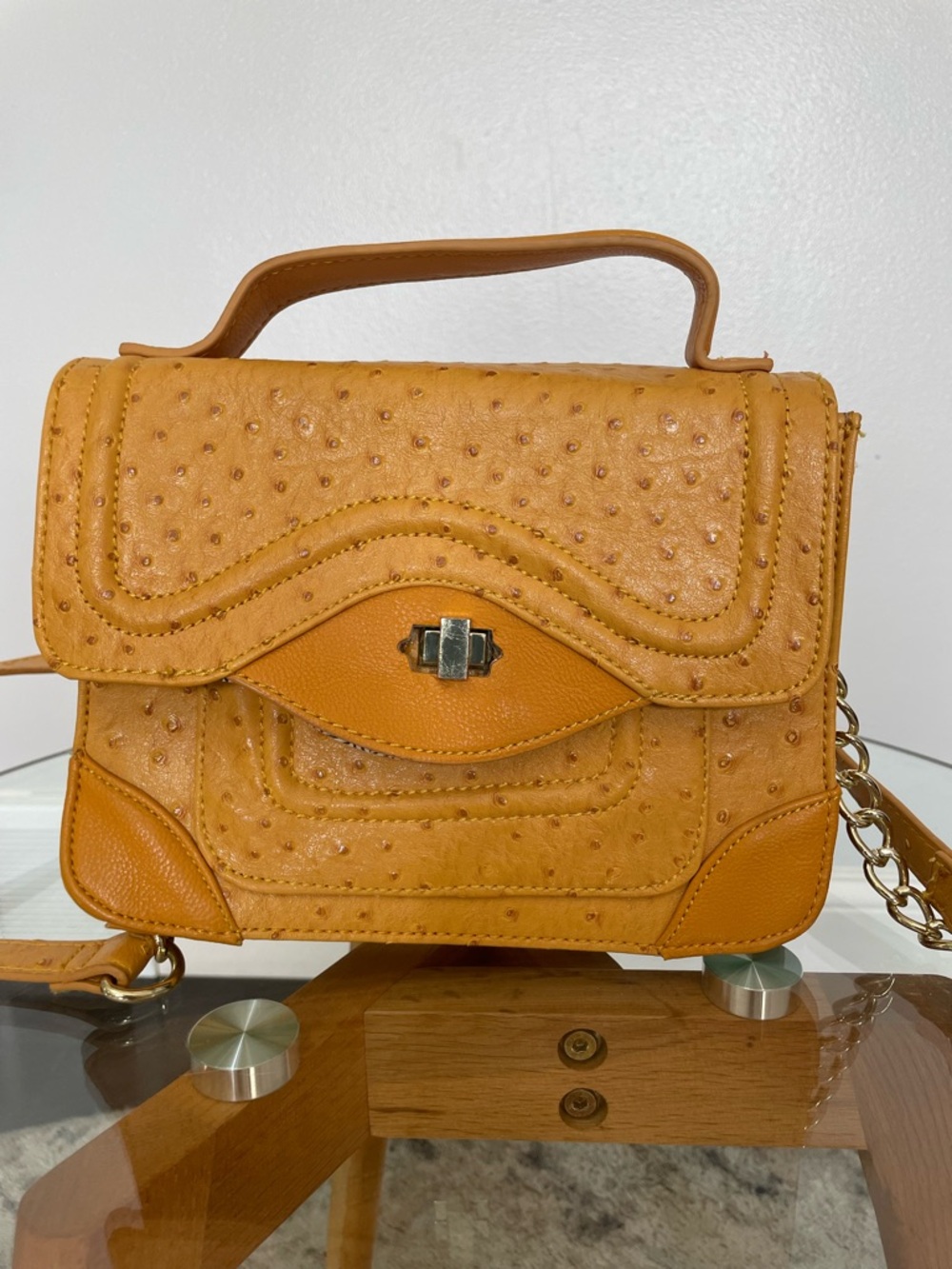 Steve Madden Mustard Colored Faux Ostrich textured Shoulder Bag